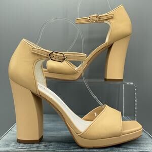 NEW Franco Sarto Women’s Dima Open Toe Pumps Beige Size 9.5M